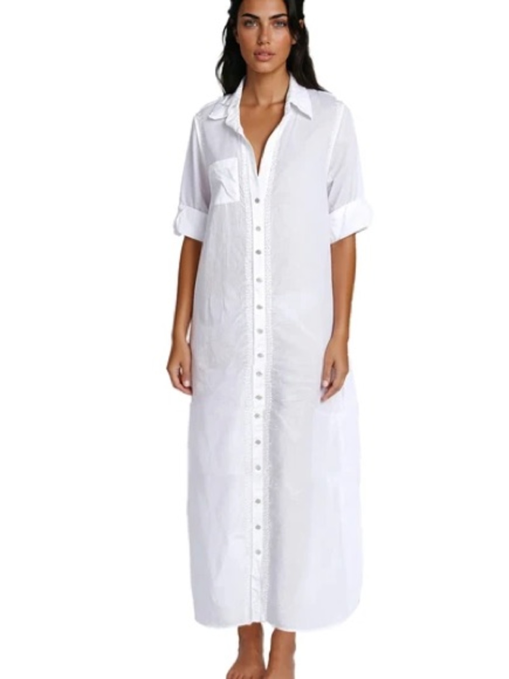 Subtle Luxury White Long Button-Front Sleep Chemise